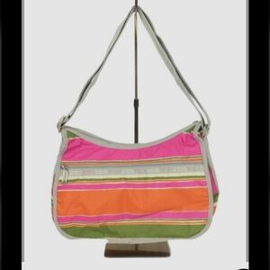 Vibrant Pink and Orange Striped Crossbody Bag
